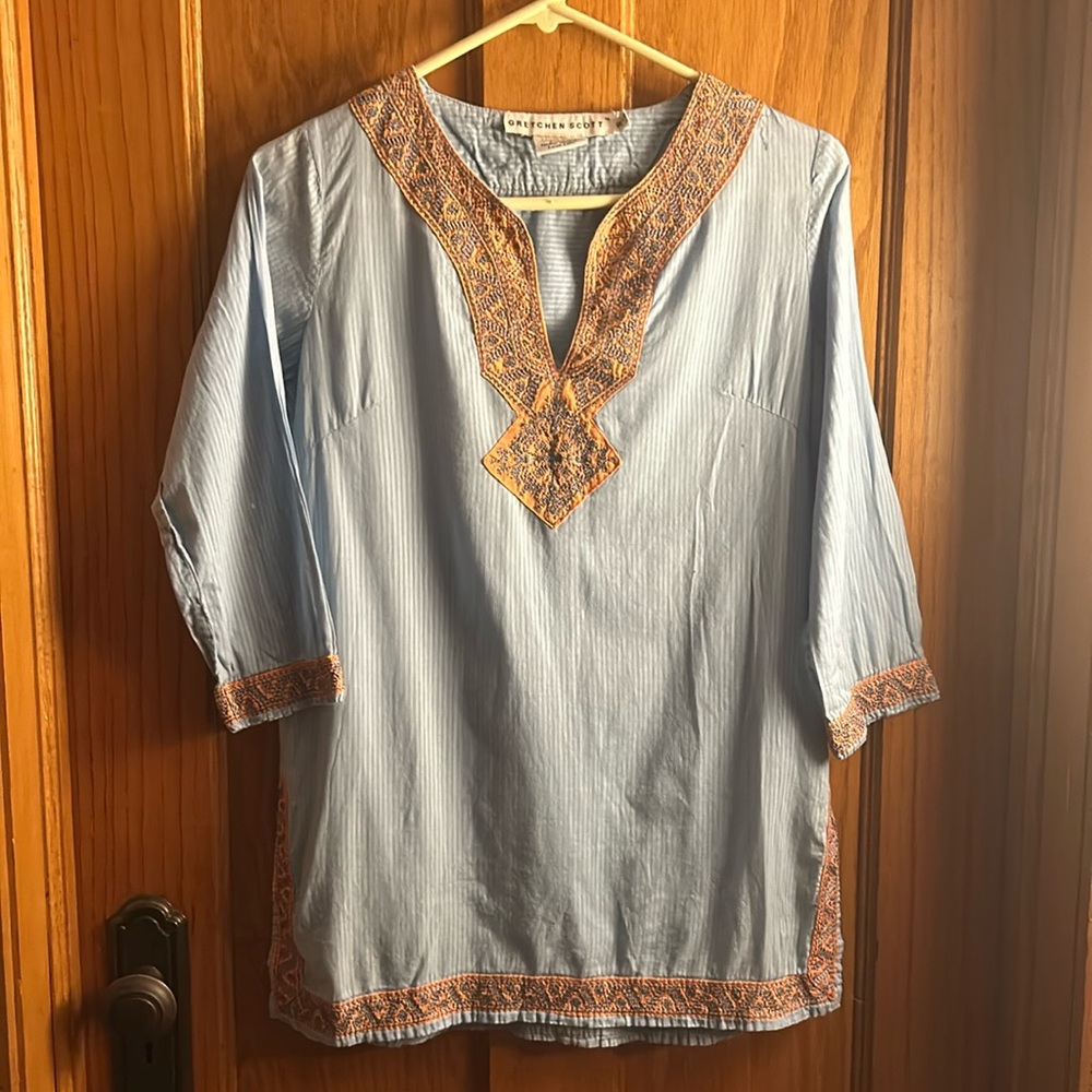 Gretchen Scott Embroidered Tunic Top Size Small